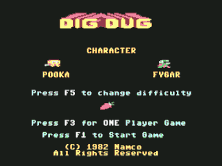Dig Dug title screen for Commodore 64